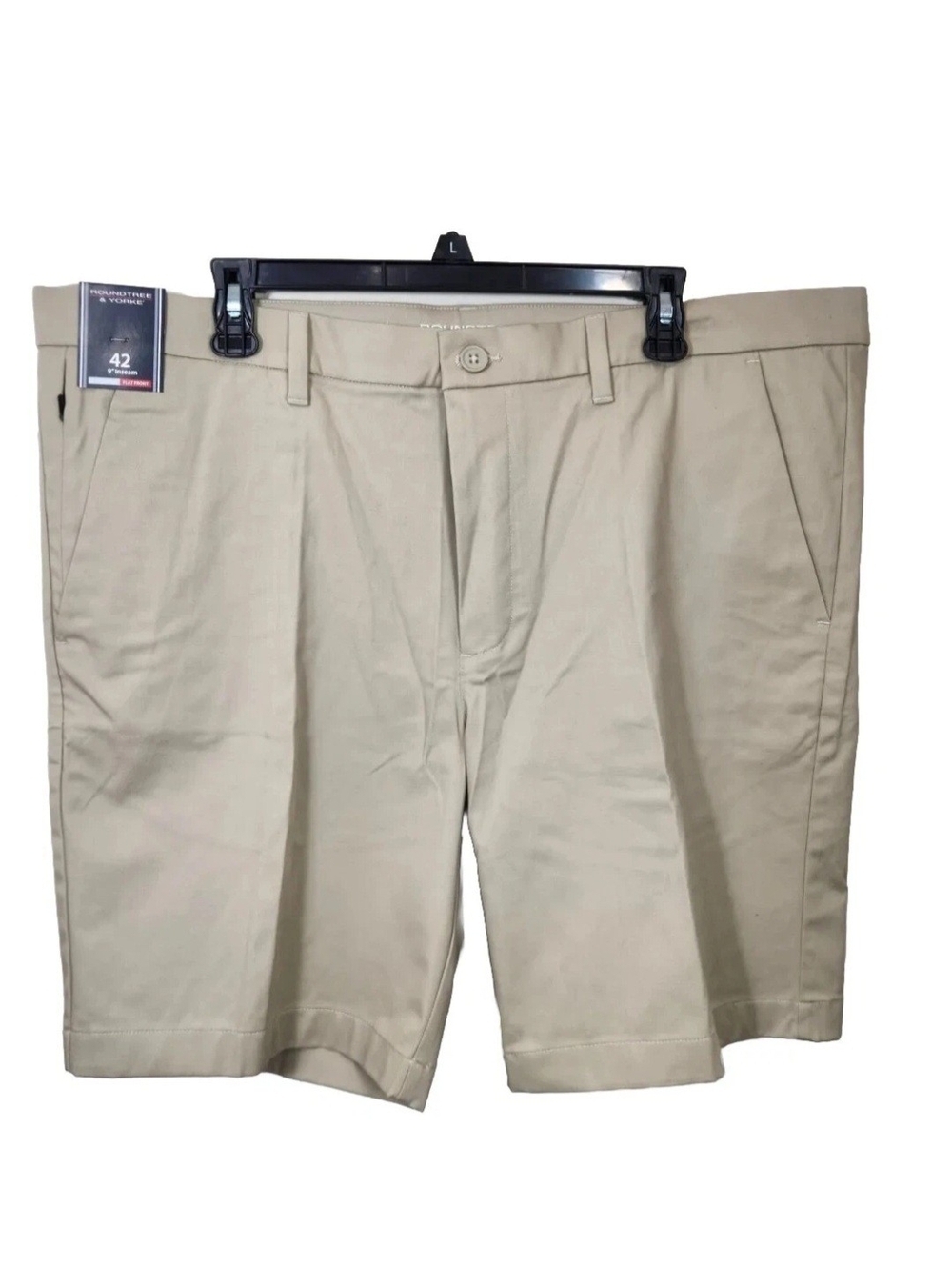 Roundtree Yorke Mens Size 42 - 9 " kakhi Straight Fit Flat Front Shorts  NWT 02